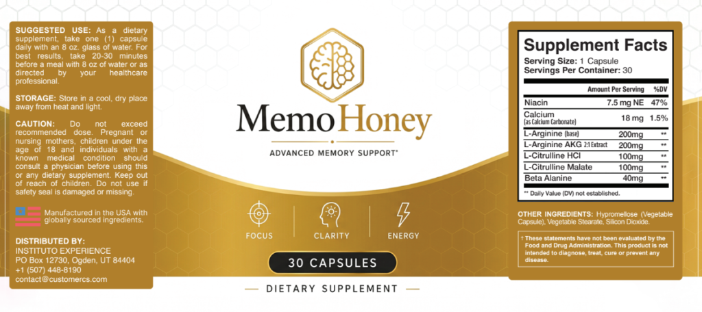 MemoHoney Supplement Facts